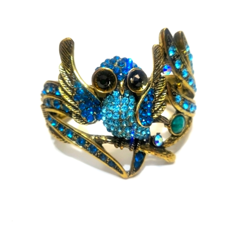 Blue Crystal Owl Bangle Chunky Bracelet